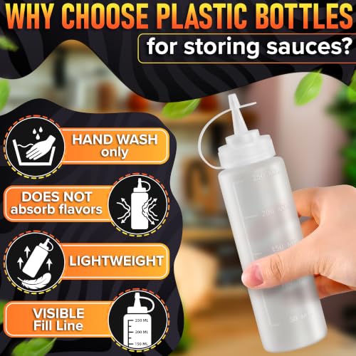 10 Pack Condiment Squeeze Bottles for Sauces, 8 oz Plastic Sauce Bottles