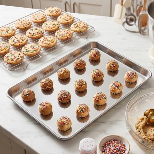 Homikit 18x13 Inch Stainless Steel Baking Half Sheet with Wire Cooling Rack - size: 17.6x13x1