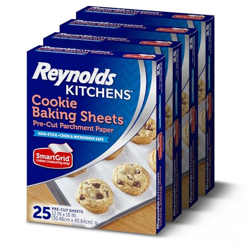 Reynolds Kitchens Parchment Baking Sheets, 25 Sheets (Pack of 4), 100 Total - size: 25 Count (Pack of 4), style: Baking Sheets