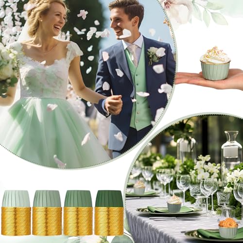 Geiserailie 100 Pcs Sage Green Cupcake Liners Cupcake Foil Wrappers - color: Sage Green, style: Classic