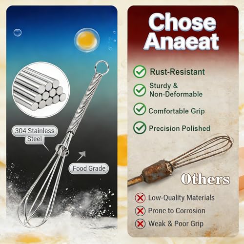 Anaeat Small Wire Whisk Set of 2, Portable Stainless Steel Kitchen Tiny Whisk & Egg Beater with Thick Wire - Sturdy Mini Mixing Balloon for Cooking, Blending, Whiping, Beating and Stirring (6" + 8") - color: 2 Pieces Silver, size: 6+8 inch