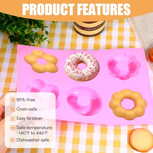 3 Pack Silicone Donut Pan for Baking,Non-Stick Doughnut Pan with 6 Indentations，Dishwasher Safe, Heat Resistant and Microwave Safe