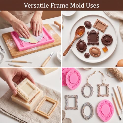 Pimoys 5 Pcs Photo Frame Fondant Molds Vintage Silicone - style: Photo Frame