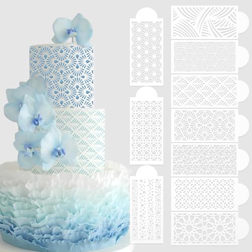 10 Pcs Cake Stencils Cake Templates Set Floral Plant Wedding Icing Stencils Irregular Geometry Lace Cake Molds Cookie Dessert Buttercream Decorating Baking Supplies Mesh Printing for Cake Decoration