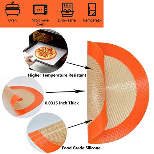 Round Silicone Baking Mats for 8 Inch Cake Pan, Food Grade, Non-Stick, Reusable Silicone Mat for Baking Pan for Bread/Tortilla/Macaron/Pastry/Pie/Bun or 9 Inch Pizza Pan, 2PCS - size: 8"L x 8"W