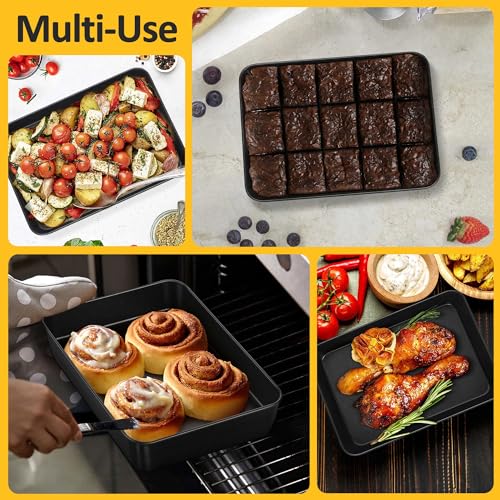 TeamFar Lasagna Pan, 9.4" x 7" x 2" Coated Rectangular Cake Pan - color: Black, size: 9 Inch