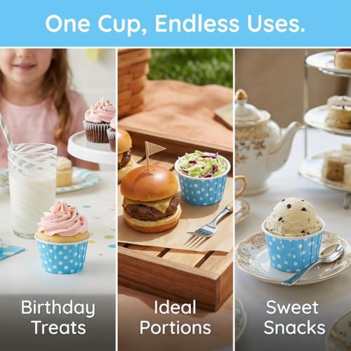 100Pcs Paper Baking Cups, Polka Dot Cupcake Liners, Mini Muffin Wrappers for Party and Wedding, 1.97x1.5x1.18 in(Blue) - color: Blue