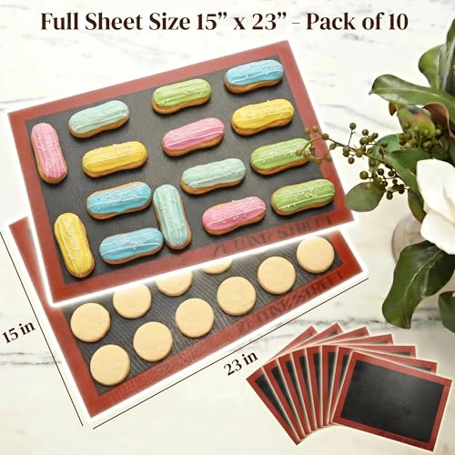 Perforated Silicone Baking Mats - Eclair Mat, Full Sheet 15x23”, Pack of 10 - size: Full Sheet Size - 15" x 23" (Pack of 10)