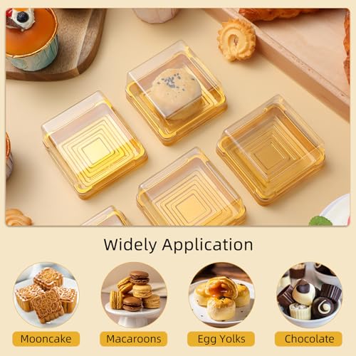50 Pcs 3 Inch Mini Cake Box, Clear Plastic Cupcake Box with Lids Single Square Dessert Container Mooncake Packing Box for Individual Muffins Cookies Chocolate Wedding Party Christmas