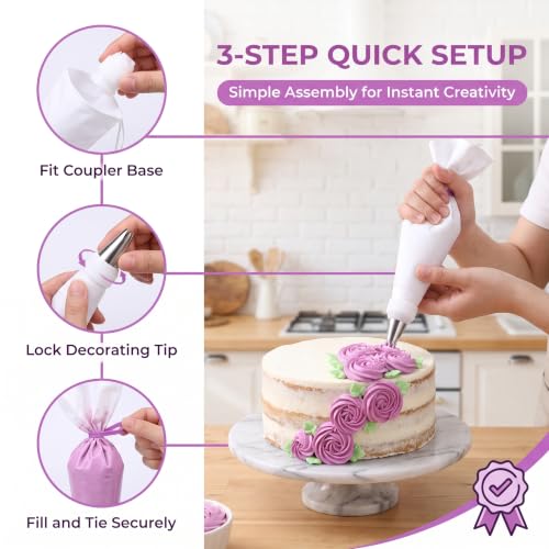 Reusable Piping Bags and Tips Set for Cake Decorating, Cupcakes