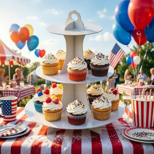 YLDW Cupcake Stand, 3-Tier Cupcake Stand Display, Cardboard Cup Cake Tower Stand, Disposable Dessert Stand for Birthday Tea Party Baby Shower Treat Decorations, White - color: White
