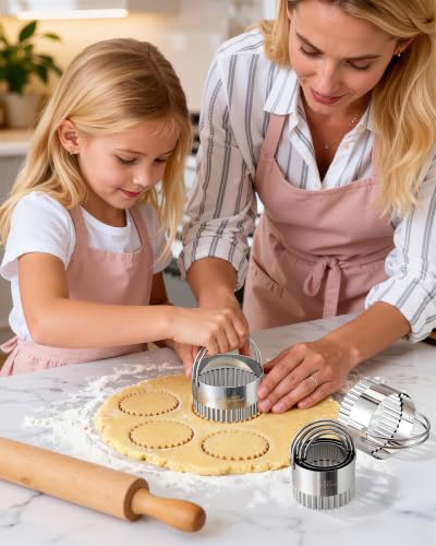 Biscuit Cutter Set with Handle, 5pcs Fluted Cookie Cutters - style: 5 Sizes - Wave