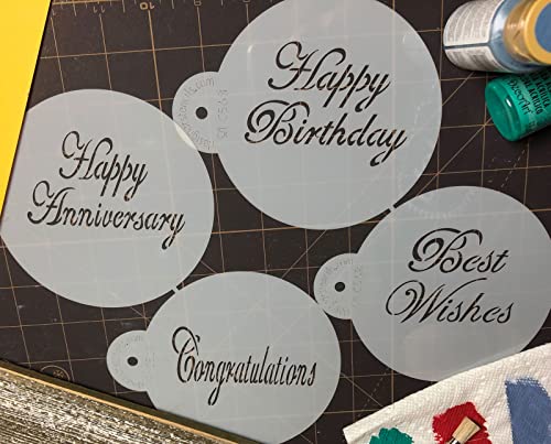 Designer Stencils Script Celebration Cake Stencils Set, Beige/Semi-Transparent
