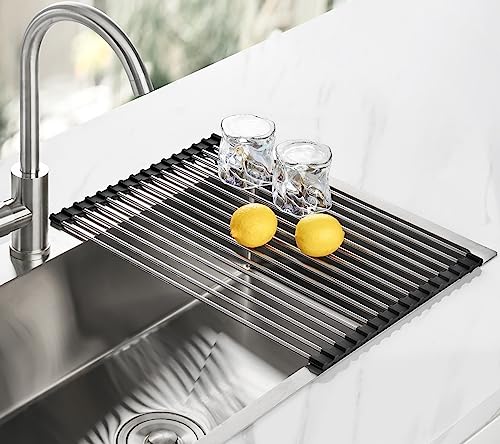 Tomorotec Roll Up Dish Drying Rack Over Sink, 304 Steel, 17.7x12.5, Black - color: Black, size: 17.7 x 12.5 in