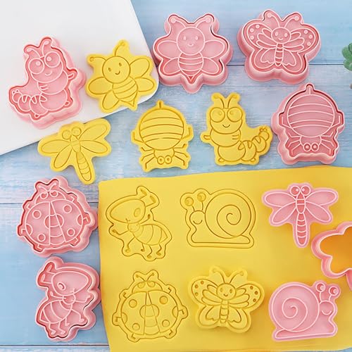 Insect Cookie Cutters Bee Dragonfly Ladybug 8Pcs Cookie Stamps for Baking - color: Insect