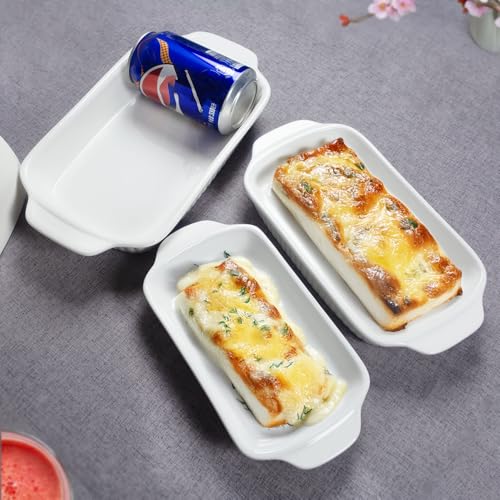 Ceramic Au Gratin Dishes, 8 x 5 Small Baking Dish with Handles, Set of 4, 15 Oz Individual Casserole Dishes, Casserole Pans for Lasagna, Pie, Roasting, Kitchen & Home, Oven Microwave Safe - color: Stripes, size: 8"(L) x 5.1"(W) x 1.25"(D) Inch / 15.3 oz