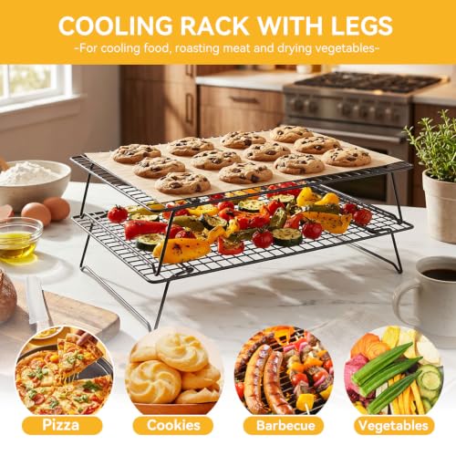 Cooling Racks for Baking, Baking Racks with Collapsible Legs Nonstick Stackable Cookie Cooling Folding Roasting Wire for Cooking Roasting Drying Grilling