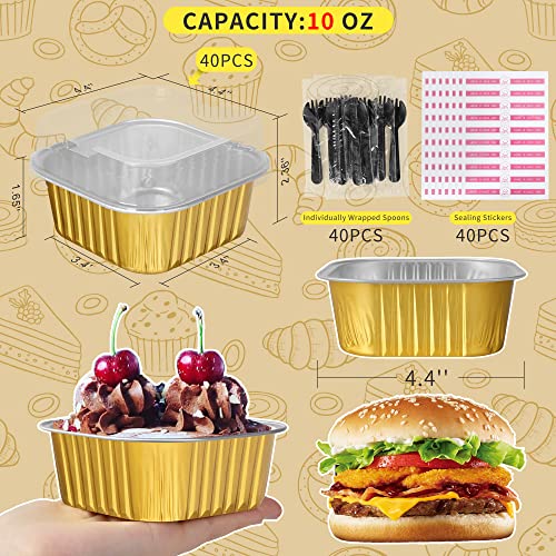40 Pack 10oz Mini Cake Pans with Lids,Gold Aluminum Foil Cake Tins - color: Gold, size: 40 Pack 10oz