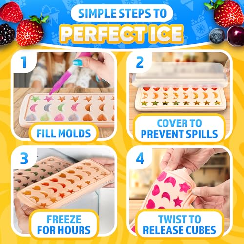 Cute Ice Cube Tray with Lid, 24 Cavities, Flexible Silicone