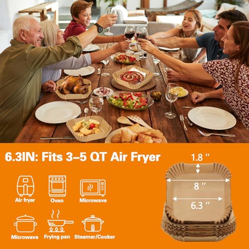 200Pcs Air Fryer Paper Liners, 6.3 Inch Square Disposable Air Fryer Liner, Non-stick Parchment Paper for Frying Baking Roasting Microwave Oven - size: 6.3"Square