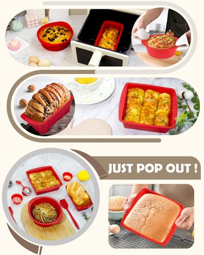Silicone Baking Pans Sets - Nonstick Silicone Bakeware Set with Bread Loaf Pan, Square/Round Cake Pan - Oven & Dishwasher Safe - color: Red-Round+Square+Loaf