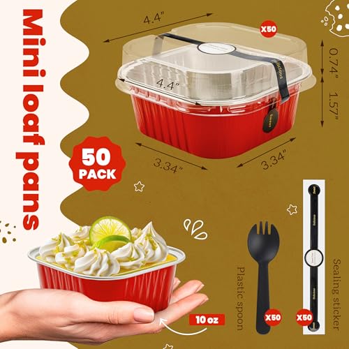 NPLUX Square Cake Pans with Lids, 50 Pack Red 10oz for Seasonal Baking - color: Red, size: 10 OZ