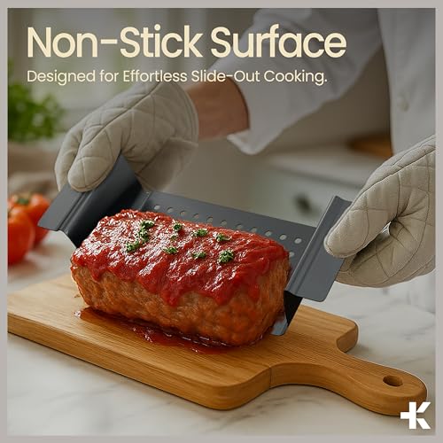 Meatloaf Pan with Drain Tray, 9.84 x 5.71" Nonstick Loaf Pan with Perforated Insert Tray, Durable Carbon Steel, PFOA, PFOS, BPA, and PTFE Free, Oven Safe to 450°F, Easy-Grip Handles, Dishwasher Safe - color: Gray, size: 2 Piece Set