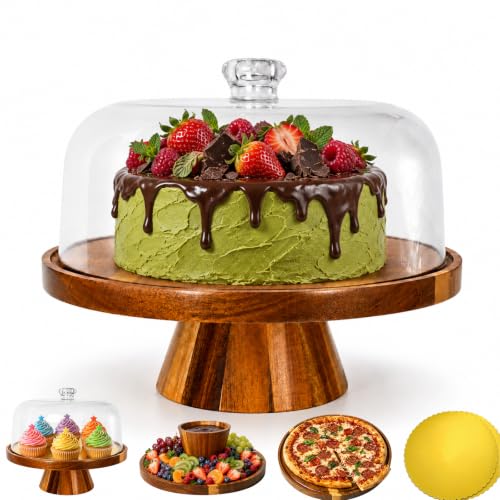 Multi-Functional Acacia Wood Cake Stand Lid Charcuterie Dip Serving Tray