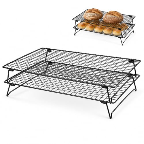 Cooling Racks for Baking, 2-Pack Stackable 17 x 11 in, Black - size: Set of 2 - 16.8x11x3 inch
