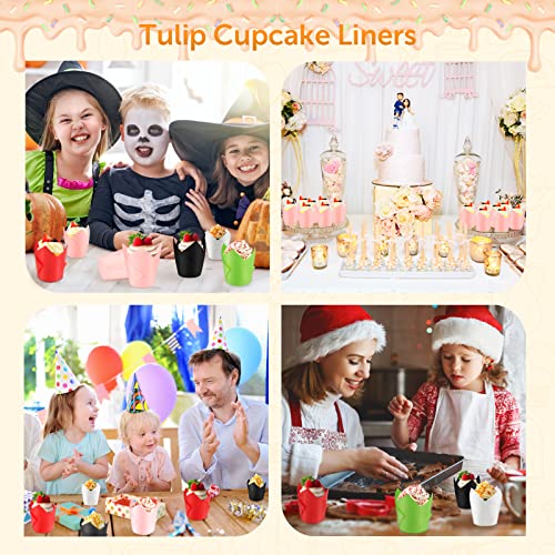 Baking Cups 100Count Cupcake Liners Standard Tulip Baking Paper Cupcake Greaseproof Muffin Liners for Wedding Birthday Christmas Party Baby Shower Anniversaries All Festivals, Black