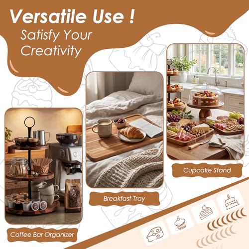 Arttown Acacia Wood Cake Stand with Lid Dessert Table Display Set of 5