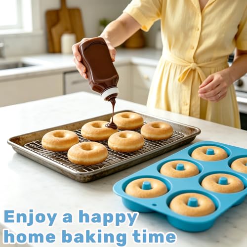 Aichoof Non-Stick Silicone Donut Pan Set of 2, BPA-Free, Easy Release(Blue) - color: Blue, size: 2 pieces