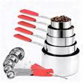 Bopei 10-Pcs Stainless Steel Measuring Cups & Spoons Set, Red Handles - color: Red