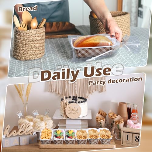 50 Sets Paper Loaf Pans for Baking 6.3 x 2.2 x 2.2 Inch Disposable Paper Baking Pans with Clear Plastic Bags and Kraft Ties Rectangle Cake Mold for Bread Sweets Tea Party (Brown Plaid) - style: Brown Plaid