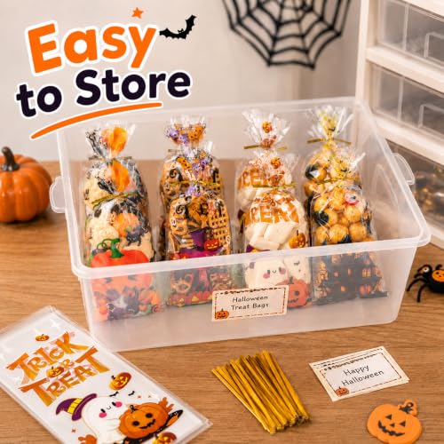 NPLUX Halloween Cellophane Treat Bags, 100 Pack, 4 Designs, 4.8 x 10.6 in - color: Halloween Designs-4.8×10.6 Inch-100