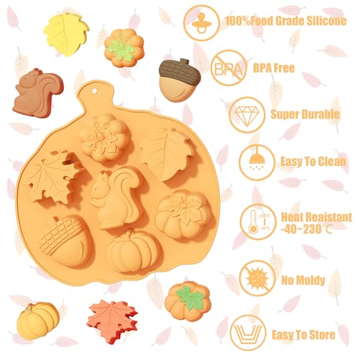 Fall Silicone Mold, Thanksgiving Pumpkin Maple Leaf Acorn Chocolate Molds