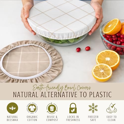 Nectar & Nest Reusable Bowl Covers for Bread Proofing, Sourdough Cover, 10" - color: White & Wheat Twill, size: Large