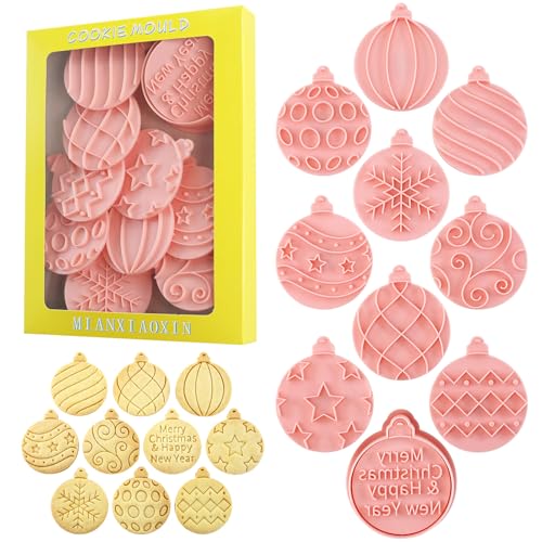 Christmas Ball Cookie Cutters 10Pcs Xmas Ornament Biscuit Molds for Baking - color: Xmas K-10