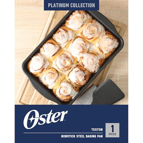Oster Teston 13 x 9 Inch Rectangular Baking Pan, Nonstick Carbon Steel Cake Pan, Matte Black, PFAS-Free, Oven-Safe, Easy Clean Bakeware - color: Matte Black, size: 13" x 9" Rectangular Cake Pan