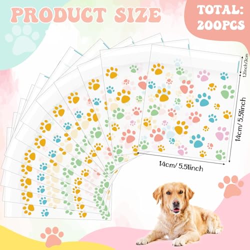 Pasimy 200 Pcs Dog Paw Treat Bags, Clear Self Adhesive Pastel Color - color: Spring Color