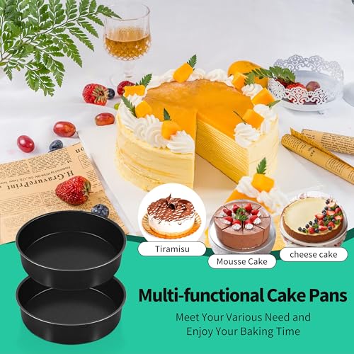 P&P CHEF 8 Inch Cake Pan Set, Round Baking Cake Pans, Black & 2 Pcs - color: Black, size: 8 Inch