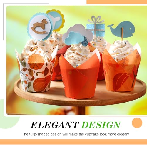 500 Counts Tulip Cupcake Liners Autumn Fall Muffin Cupcake Baking Liners - style: Leaf