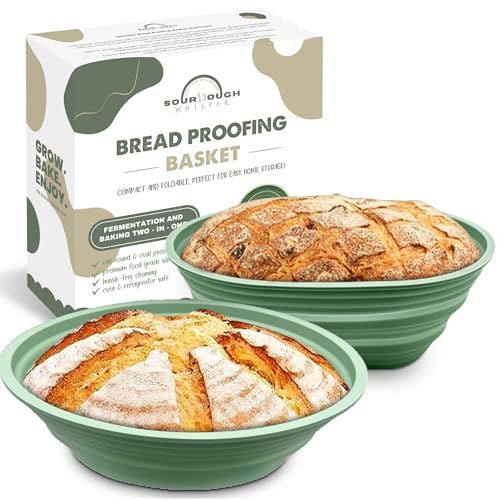 Premium Silicone Sourdough Banneton Bread Proofing Basket - Includes Oval & Round Foldable proofing Bowls (9.5 Inch) - Oven & Dishwasher Safe, Gifts for Artisan Bakers - Sage Green - color: Green
