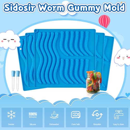 Sidosir 7Pcs Silicone Gummy Worm Chocolate Molds, Non-Stick Worm Chocolate Mold for Parties, Gummy for Home DIY, Silicone Mold for Make Gummies - color: 5Pcs worm molds