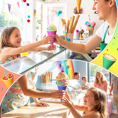 Honeydak 200 Pcs Rainbow Snow Cone Cups with Straws 6 oz Disposable Rainbow Paper Cone Cups, 6 Bright Colors, Slush Shaved Ice Cream Sorbet for Carnivals Party