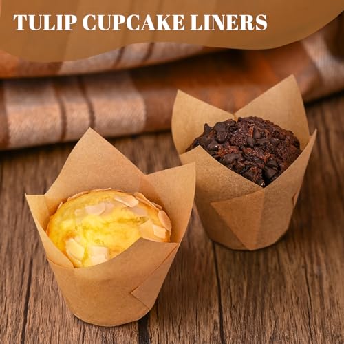 Neyimqr 120 Counts Natural Tulip Cupcake Liners for Baking Cups, Food Grade Parchment Paper Muffin Liners Holders, Standard Tulip Cupcake Liners, Greaseproof Cup Cake Wrappers for Party, Christmas - color: Natural