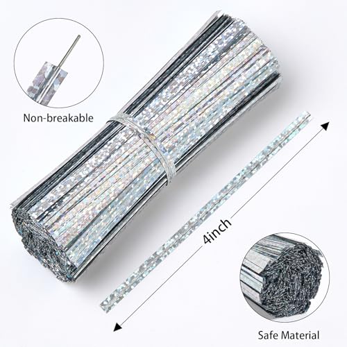 Tangyinrd 500PCS 4 Inch Silver Metallic Twist Ties, Shiny Reusable Bag Ties for Bakery, Candy Bags, Coffee Bags, Goodie Bags, Crafts & Party Decorations - color: Silver