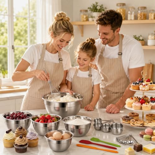 WEPSEN Mixing Bowls with Lid Set, 25PCS Kitchen Utensils Metal Bowl Stainless Steel Nesting Bowls, Measuring Cups and Spoons, Egg Whisk for Baking Prepping Cooking Serving Supplies - color: Colorful Bowls Set