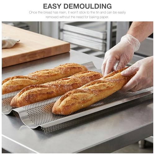 Gavigain French Bread Baking Pan Non-Stick Perforated 3 Loaves Long Italian Bread Pan Mold Baking Tray for French & Italian Perforated