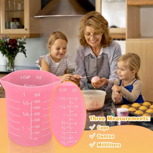 Palksky 4PCS Pink Measuring Cups with 1 Cup & 1.5 Cup & Jar Spatulas - size: Pink Jar Spatulas*4 + 1 Cup*2+1.5 Cup*2